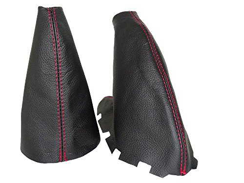 The Tuning-Shop Ltd for Mini R55 R56 R57 2007-2013 Shift & E Brake Boot Black Genuine Leather Red Stitching