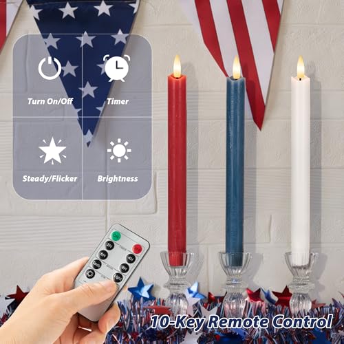 Image of Patriotic Flameless Candles with Remote and Timer, Real Wax Red White and Blue Candles for 4th of July Decorations, 250th Anniversary Battery Operated Candles for Independence Day Celebrations, 3Pack