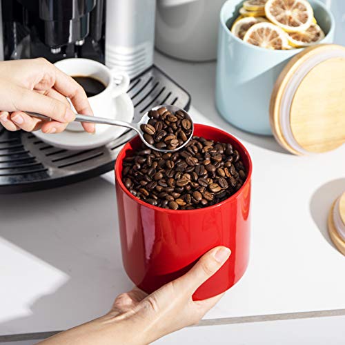 Sweejar Kitchen Canisters Ceramic Food Storage Jar, Stackable Containers With Airtight Seal Wooden Lid For Serving Coffee Bean, Flour, Tea, Cookies And More - 58 Fl Oz (Red) #TOP1