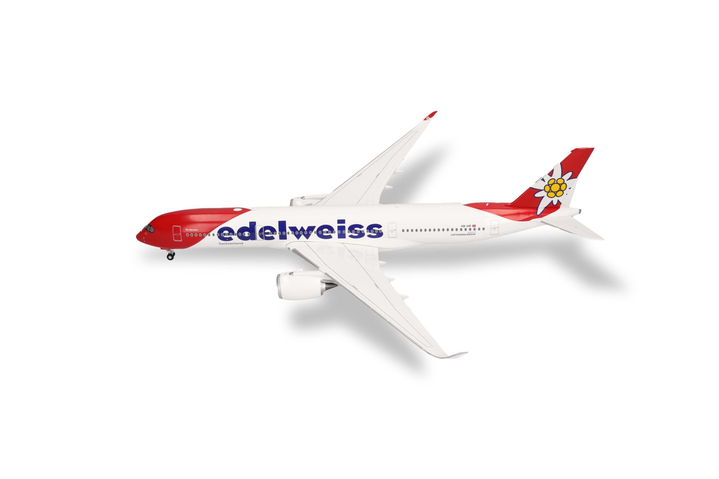 Herpa Modellino aereo Edelweiss Air Airbus A350-900 – HB-IHF "Piz Bernina", miniatura in scala 1:200, da collezione, senza supporto, in plastica
