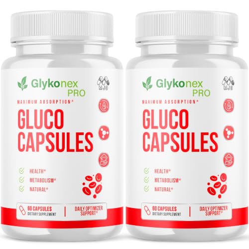 (2 Pack) Gluco Capsules Official Glykonex Pro Gluco Pills with All Natural Ingredients Maximum Strength Glykonix Supplement Vitamins Supporting Optimal Wellness and Health Naturally (120 Capsules)
