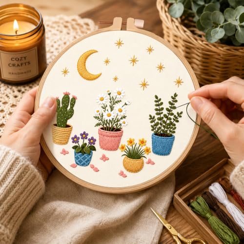 Image of Nuberlic Potted Plant Embroidery Kit for Beginners