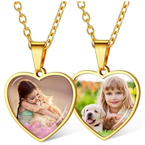 Custom4U Personalized Photos Necklaces Heart Pendant Chain Personalized with Pictures Double Sided Memorial Photo Gifts for Grandma Cover