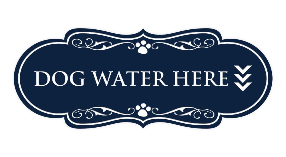 Designer Paws, Dog Water Here Sign (Navy Blue/White) - Medium 2 Pack