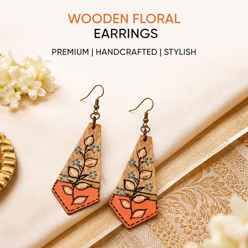 Image of Handcrafted Tribal & Dhokra Art Earrings for Women - Wooden, Nature-Inspired Statement Drop & Traditional Ethnic Designs