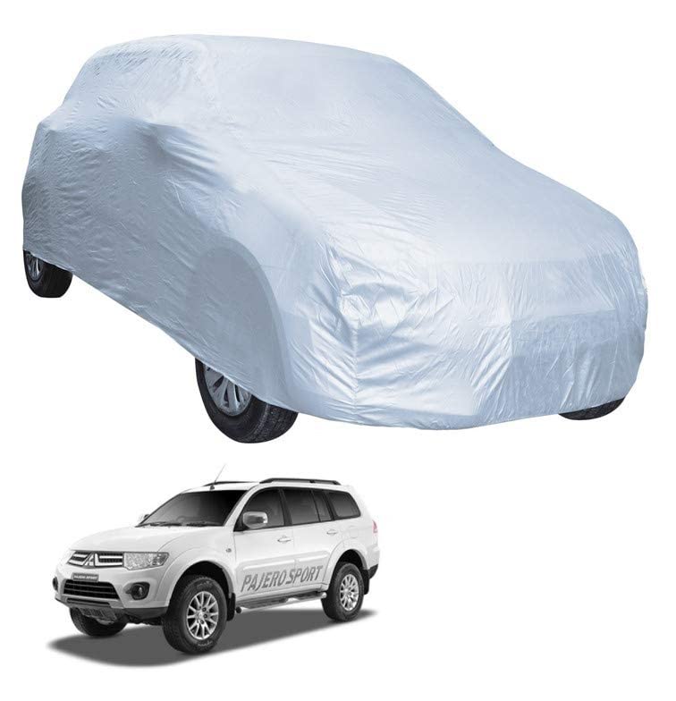 Image of Auto Hub Car Cover Compatible with Mitsubishi Pajero Sport New with Mirror Pocket, Water Resistant, Triple Stitched, Pajero Sport Car Cover- Plain Silver
