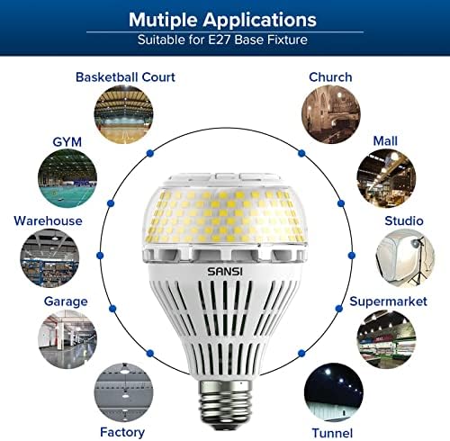 SANSI E27 LED Light Bulbs 27W, 250W Equivalent Edison Screw in Daylight Bulbs 5000K 4000lm, Non-dimmable E27 Base Bright Light Bulbs for Residential and Commercial Lighting - Pack of 2
