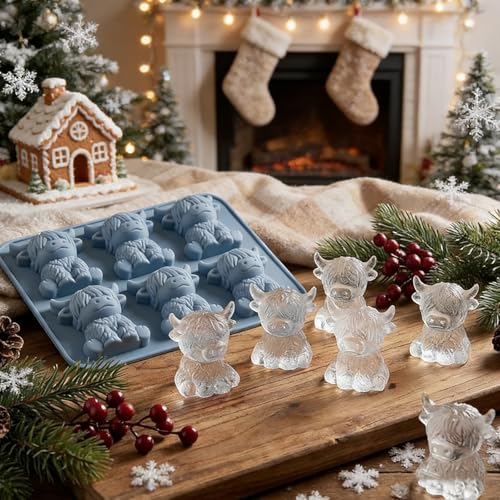 Molde de Hielo Mini Highland Cow 3D Silicona Blanca 6 Piezas miniatura 4