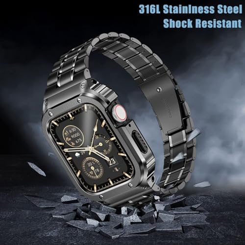 Image of MioHHR Stainless Steel Band with Case for Apple Watch Bands Series 11 /10