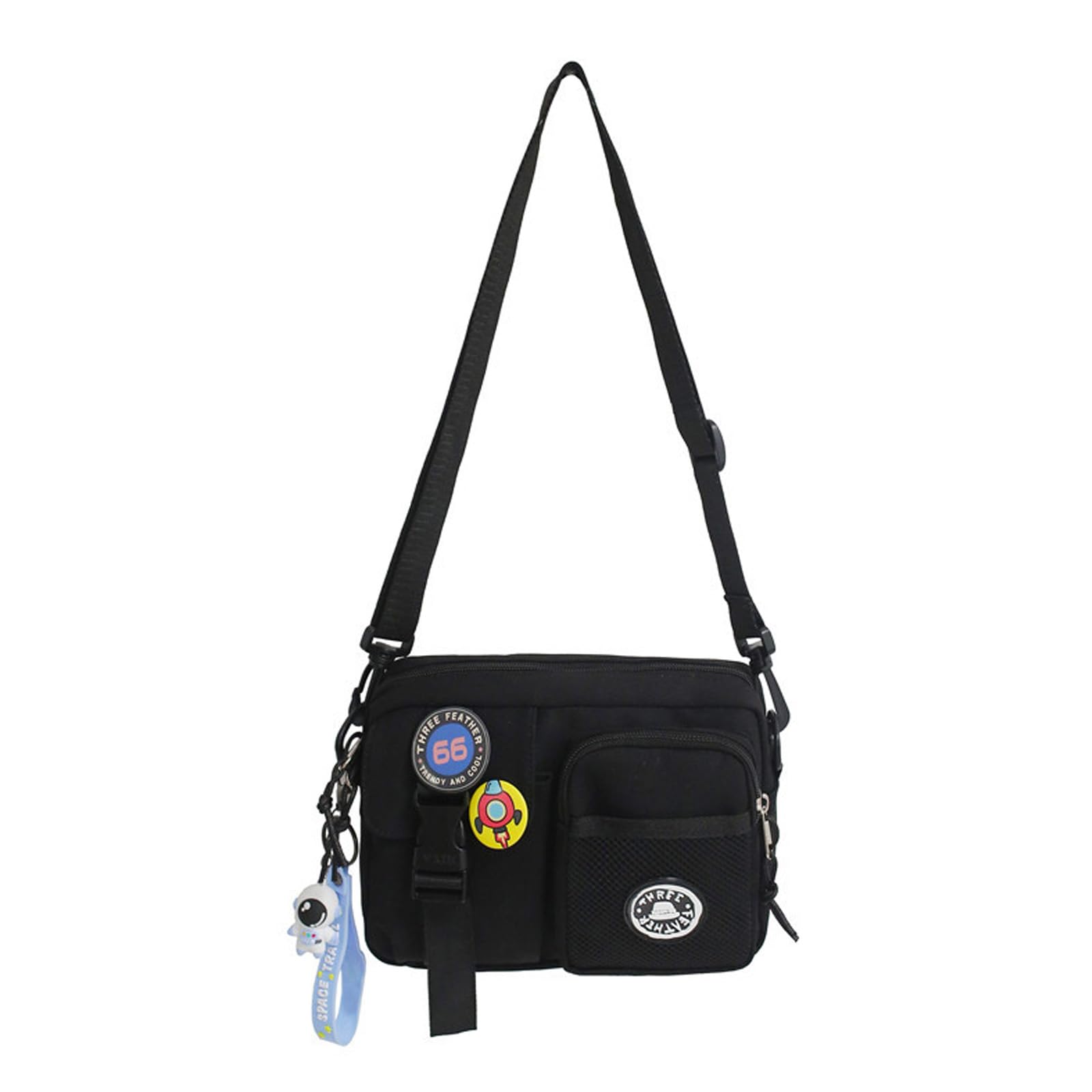 Zawasstu Black Crossbody Bag for Men Small Messenger Sling Shoulder Bag with Keychain Mini Mens Side Bag