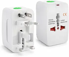Adaptador de Tomada Universal Para Viagem Padrão Internacional Europa UK Asia EUA JP AU EU Europeu 3 Pinos Mais de 150 Países Bivolt Trava de Segurança Portátil Ajustável -