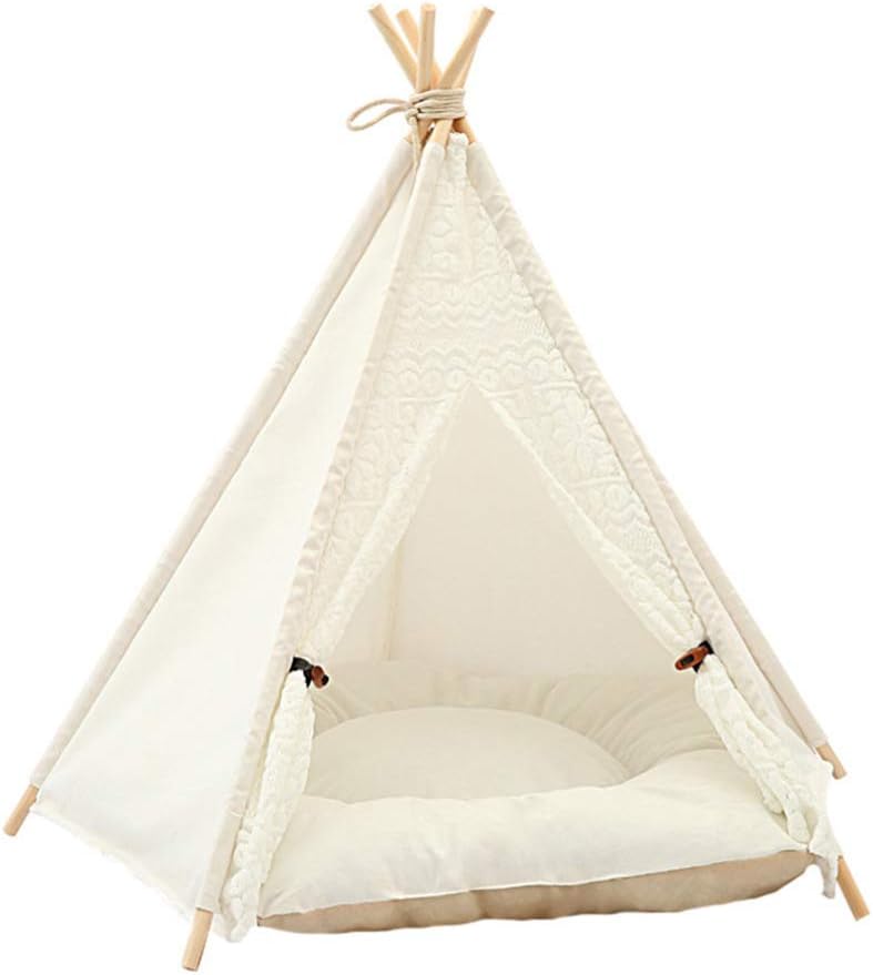 1pc Tent Pet Bed Large Canopy Tent Pet Dog Teepee Outdoor s Cat House Indoor Cat Warm Mat Portable Kitten Teepee Rabbit Kennel New Zealand Pine Bed White