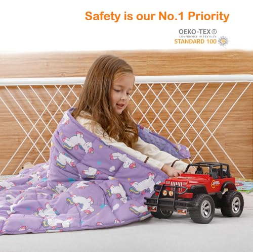 Uttermara Weighted Blanket 7 lbs, Ultra Cozy Minky Weighted Blankets with Cartoon Patterns, Heavy Blanket Great for Calming and Sleeping, 41x60 inches, Purple Unicorn