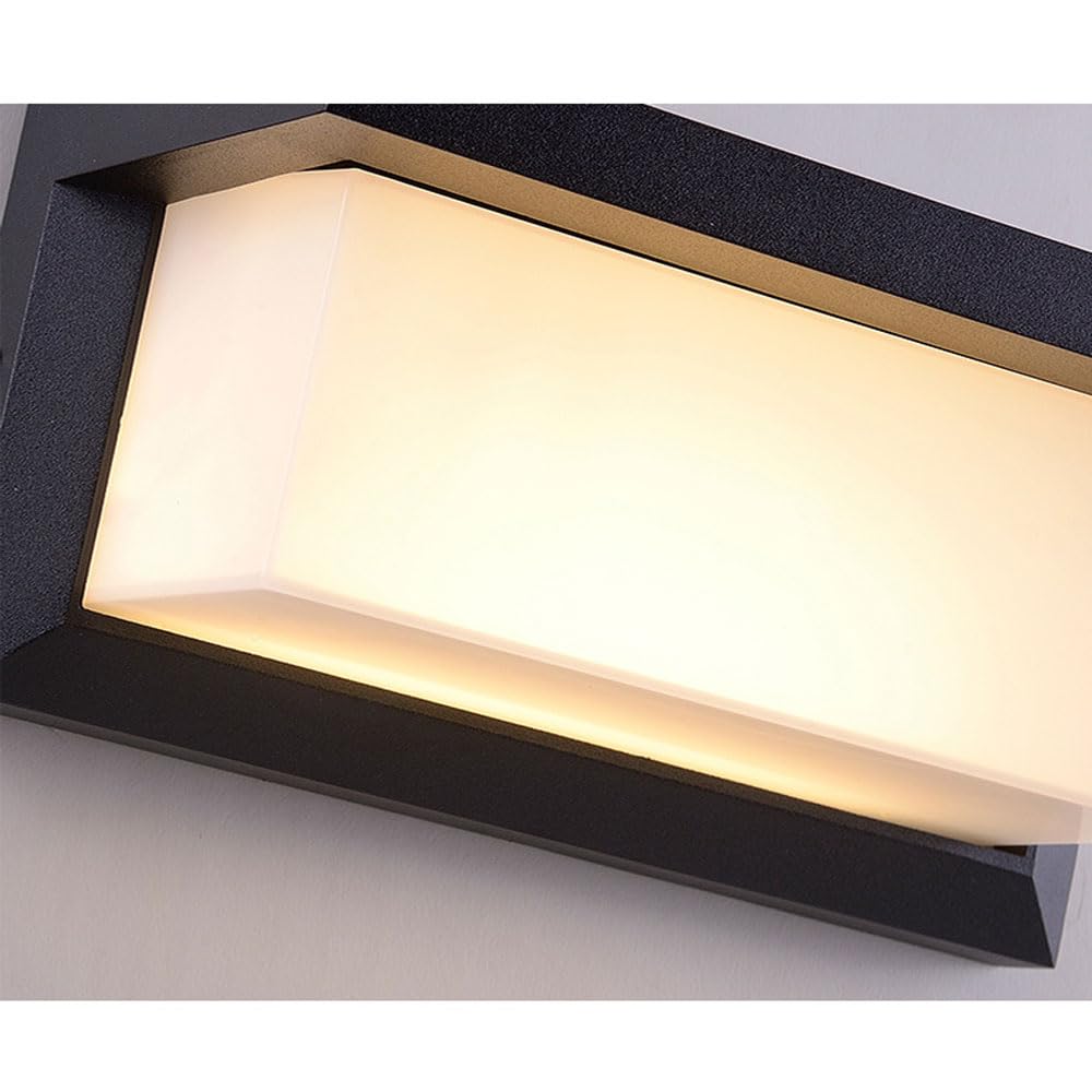 ICEMOB Quadratische schwarze Solar-Lichtsteuerungs-Wandleuchte für den Außenbereich mit weißem Acryl-Lampenschirm, Wandleuchte, LED-warmes Licht 3000 K, weiches Licht, Außenwandleuchte für die Villa i