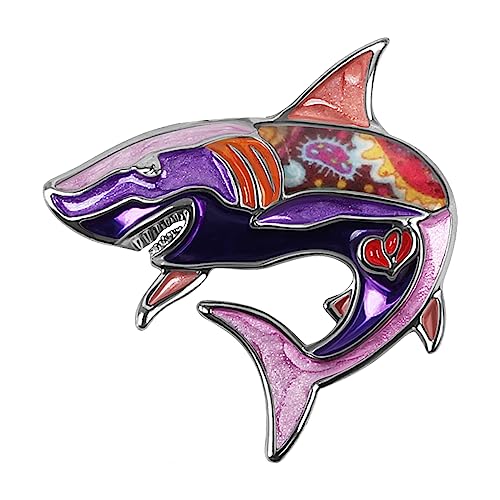 Image of Enamel Shark Brooch Pins Summer Jewelry Zinc Alloy Whale Dolphin Ocean Animals Brooches for Women Girls Gifts Scarf Pin Charms