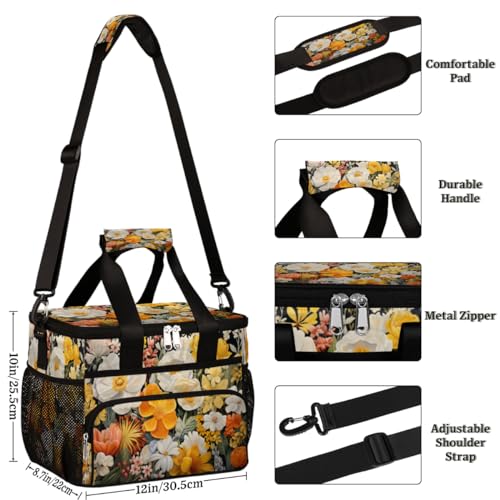 Daisy Insulated Picnic Backpack Lunch Box for Women Men Picnic Basket Tote Lunch Bag Picnic Bag Portable Lunch Bags for Picnic, Beach, Work, Trip,Office, Camp Paisley Flowers