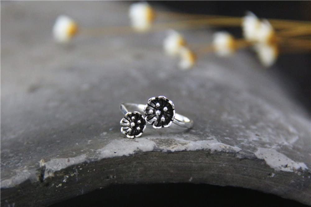 HGJH Verstellbarer Ring, Sterling Silber Ringe Frauen 925 Kleine Blume Verstellbare Ringe Retro Mode Verstellbare Sterling Kleid Ringe Verlobungsring Geschenke Für Männer Mädchen Frau Ewigkeitsringe