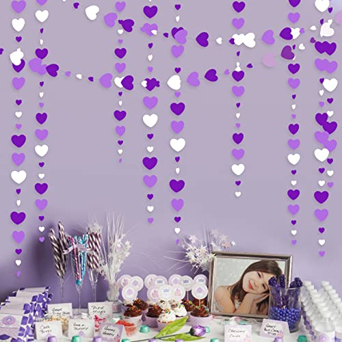 Image of Valentines Day Party Decorations Lavender Love Heart Garland Purple and White Hanging Streamer Banner for Anniversary Mothers Day Birthday Engagement Wedding Bridal Lilac Party Supplies