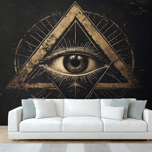 Générique Papier Peint Panoramique œil Qui Voit Tout, Papier Peint Or Noir, Fresque Murale, Decoration Chambre Salon, 310 x 250 cm