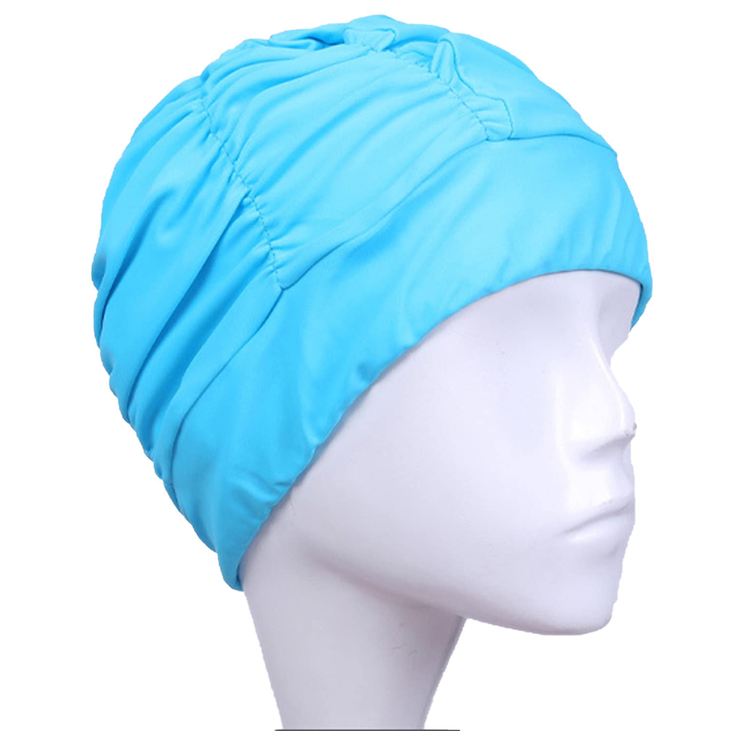 Women Pleated Swimming Cap Ladies Swimming Hat Long Hair Swim Cap Super Elastic Bathing Caps Comfortable Turban Hat Beach Surfing Ears Protection Caps for Long Hair Short Hair Curly Hair