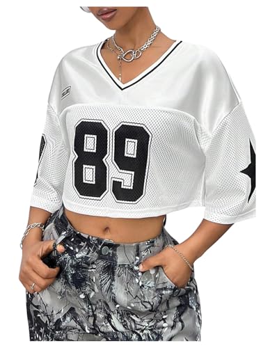 Verdusa Women's Jersey Shirts Y2K Number Graphic Crop Tops Half Sleeve Summer Tees