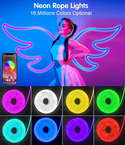 Hrdj Neon Rope Light, 16.4Ft Rgb Waterproof Neon Led Strip Lights With Music Sync And Diy Lighting Flexible Led Rope Light For Bedroom,Gaming Room,Indoor Outdoor Decor #TOP1