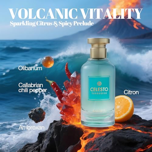 Image of A CENTER Celesto Turquoise Cologne for Men | Warm Spicy Gourmand Eau de Parfum | 100ml Long Lasting Perfume with Citron,Bergamot,Tunisian Neroli,Ambroxan | Rich Seductive Scent
