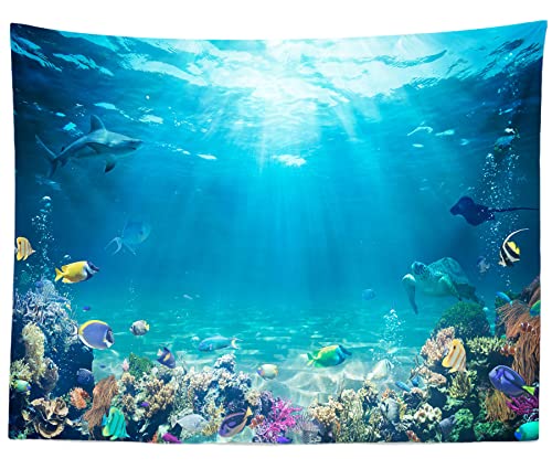 BELECO Underwater World Backdrop 5x3ft Fabric Undersea Backdrop for Photography Under The Sea Tropical Fish Dolphin Turtle Coral Deep Sea Sunlight Seabed Background Undersea Party Photo Studio Prop - Thumbnail 5