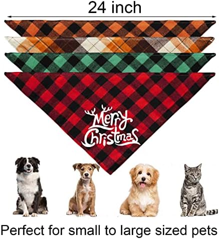 JOTFA 4 Pack Halloween Thanksgiving Day Christmas Dog Bandanas, Holiday Plaid Dog Puppy Bandana Scarf Costume for Small Medium Dogs Pets (Holiday)