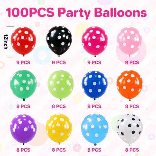 Image of TONIFUL 100 Pack Multicolor Polka Dot Latex Balloons - 12 Assorted Colors Balloon for Rainbow Birthday Carnival Baby Shower Anniversary Wedding Party Decorations
