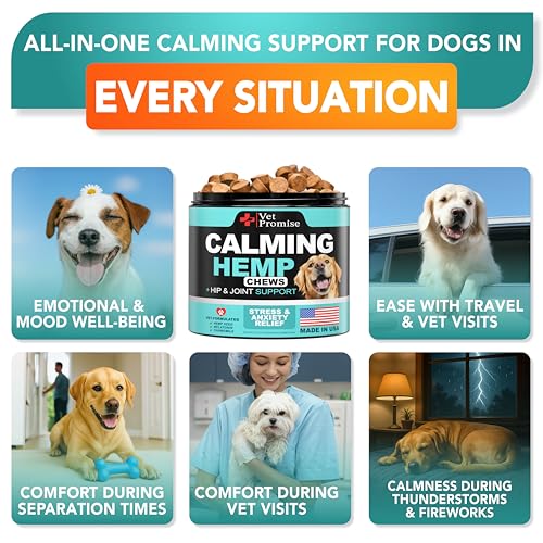 Image of Advanced Calming Chews for Dogs - Hemp Dog Calming Chews - Anxiety Relief with Melatonin - Stress & Separation Anxiety - Sleep Aid + Hip and Joint Supplement Support - Made in USA - 70 Treats