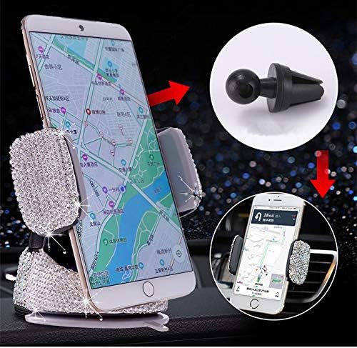 Bling Crystal Car Phone Mount with One More Air Vent Base, Universal Cell Phone Holder for Dashboard,Windshield and Air Vent. (Sliver)