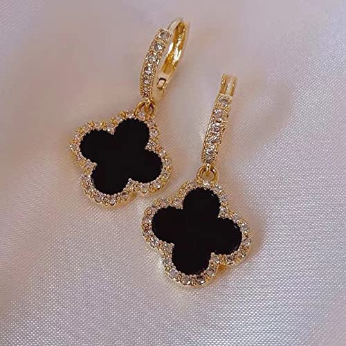 Four Leaf Clover Earrings Shamrock Earrings Lucky Sparkling Earrings St. Patrick's Day Irish Earrings For Women Girls ,Stud Earrings Green Love Diamond Crystal Emerald Jewelry For Valentine's Day (Black)3