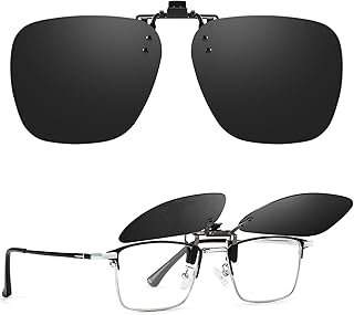 Polarized Clip-On Sunglasses Over Prescription Glasses, Unisex UV400 Protection Anti-Glare Flip-Up Sun Clip Shades