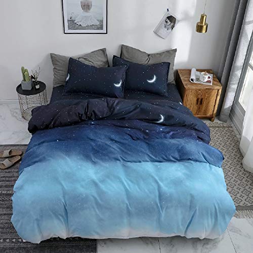 Space Duvet Cover Queen, Microfiber 3 Pieces Galaxy Queen Bedding Set, Duvet Cover Ombre Blue Galaxy Queen, 1 Duvet Cover +2 Pillowcases, With Zipper Closure, Durable, Easy Care (No Comforter) #TOP1
