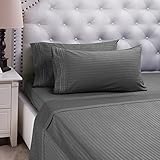 Damask Stripe Sheet Set Grey Twin Size Hypoallergenic All Season Soft Brushed Microfiber 