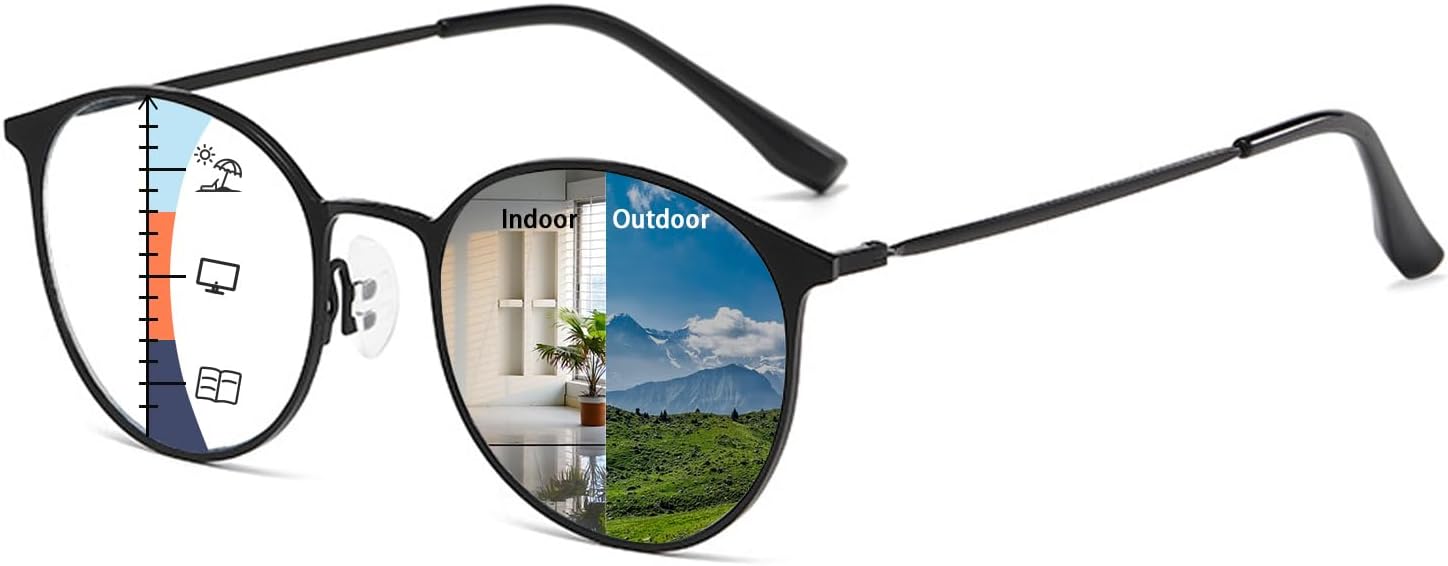 Photochromic Multifocal Progressive Reading Glasses Anti Blue Light Women's Multifocal Sunglasses Turn Blue Reader