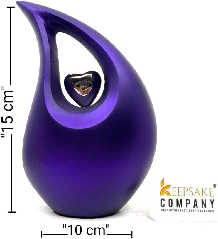 White Teardrop Small Urns for Human Ashes/Mini Urn with Sky Blue Heart/Cremation Keepsakes for Ashes/Ash Holders (Purple - Silver, Small - S (15 Cu in))