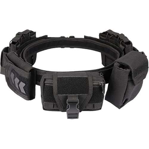 Tactical Battle Belt with Quick Release & Accessory Pouches - 7 in 1 Duty Belt for Men (Black)