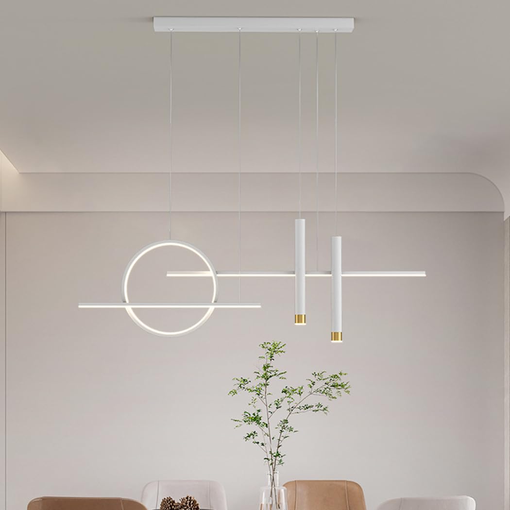 LED Ceiling Lights Indoor Modern Dimmable Chandelier Kitchen Light Hanging Living Room Dining Table Chandelier Adjustable Height for Dining Room Office Hanging Lights (White, 120 cm)