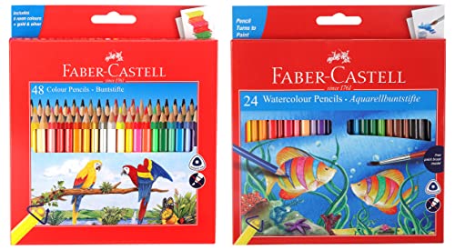 Image of Faber-Castell 48 Triangular Colour Pencils Watercolor Pencils, 24 Pieces, Ink Multicolor