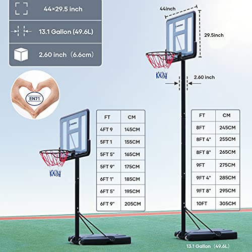 Win.max Portable Basketball Hoop Goal System 4.8-10Ft Adjustable 44In Backboard For Kids/Adults Indoor Outdoor #TOP2