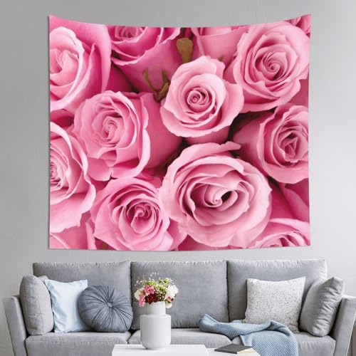 Tapiz grande de 152 x 130 cm con estampado floral de rosas rosas para colgar en pared