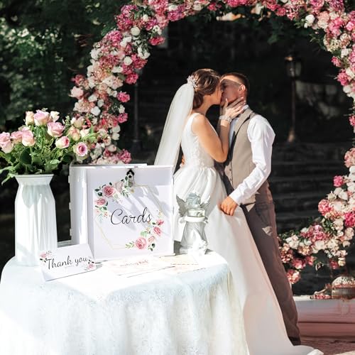 Image of OurWarm PVC White Wedding Card Box with Lock, DIY Gift Card Box for Wedding Reception, Pink Rose Wedding Money Envelope Box for Party Graduation Birthday Baby Shower Decorations