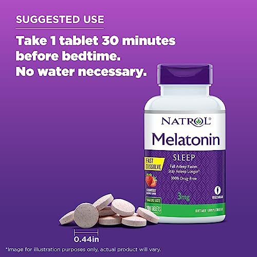 Natrol Melatonin 3Mg, Strawberry-Flavored Dietary Supplement For Restful Sleep, 200 Fast-Dissolve Tablets, 200 Day Supply #TOP5