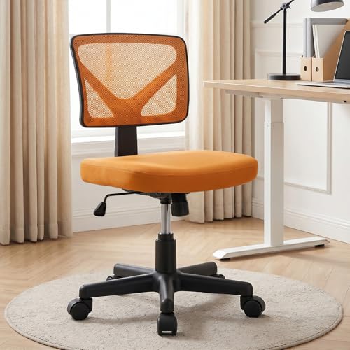 Image of OLIXIS Ergonomic Armless Office Desk Chair with Wheels, Mesh Back, Removable Washable Foam Cushion, Height Adjustable Rolling Swivel Chairs for Small Space, Home, Office, Dark Orange