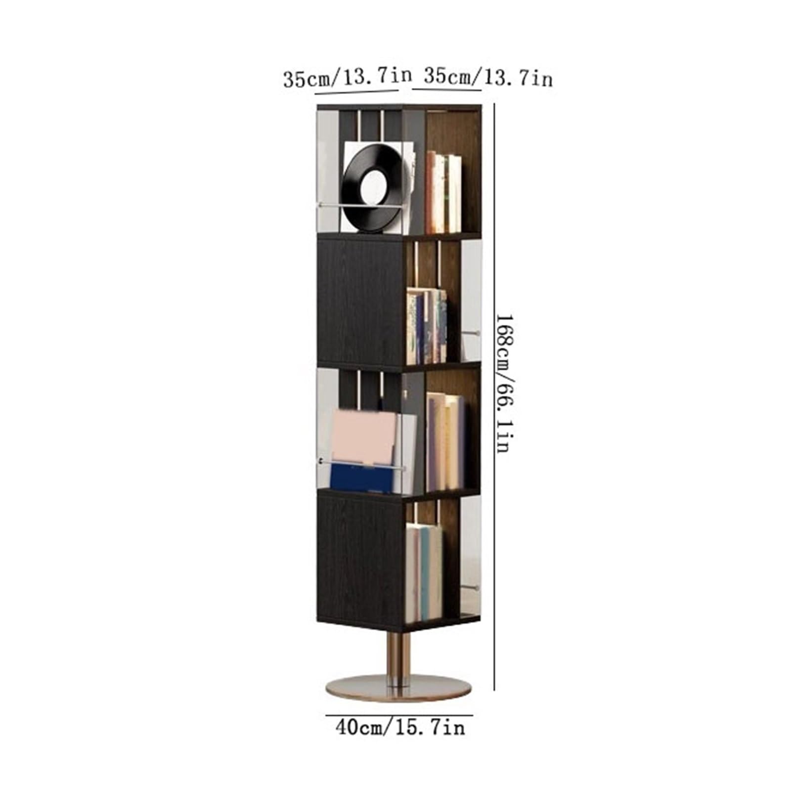 Custodia per CD Porta CD girevole in legno for soggiorno con telaio in acciaio inossidabile, espositore for dischi Portadischi