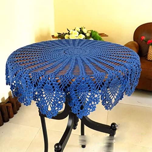 NC AMIPOS 90 cm rond vintage bleu fait à la main dentelle crochet napperons coton nappe nappe de table décoration de table mariage maison fête (bleu)