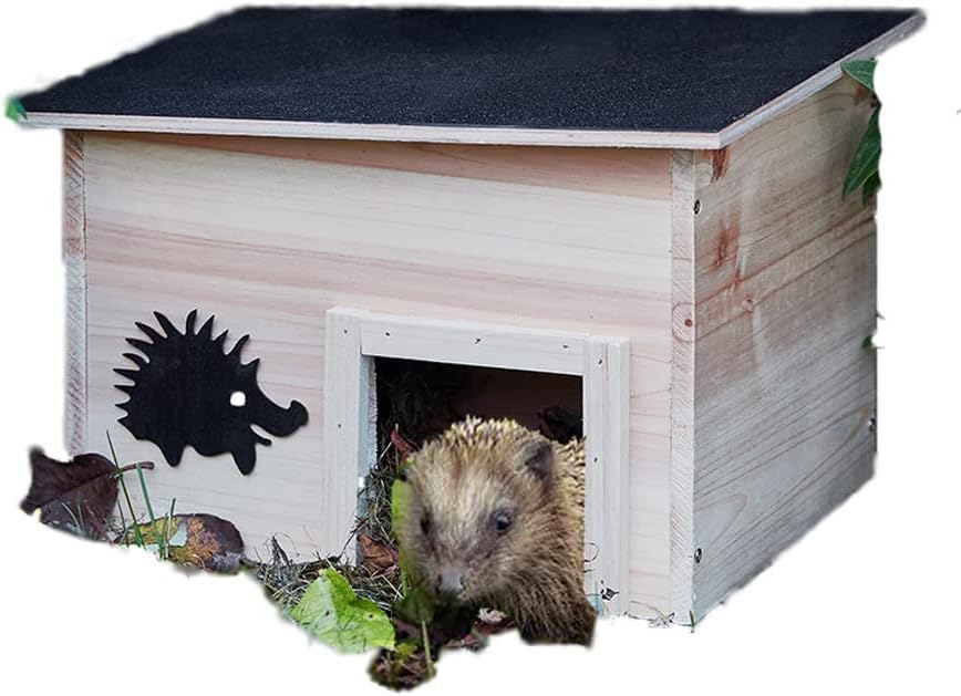 MEHRU Wooden Hedgehog House Garden Shelter – Predator-Proof Hedgehog Home with Sloped Roof & Full Wood Floor, Outdoor Winter Hedgehog House, Hedgehog Food Station & Gift for Wildlife Lovers