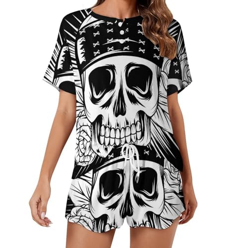 Ensemble de pyjama pour femme crâne floral vêtements de nuit ete sleepwear court